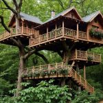 Cabane perchée dans les arbres en forêt